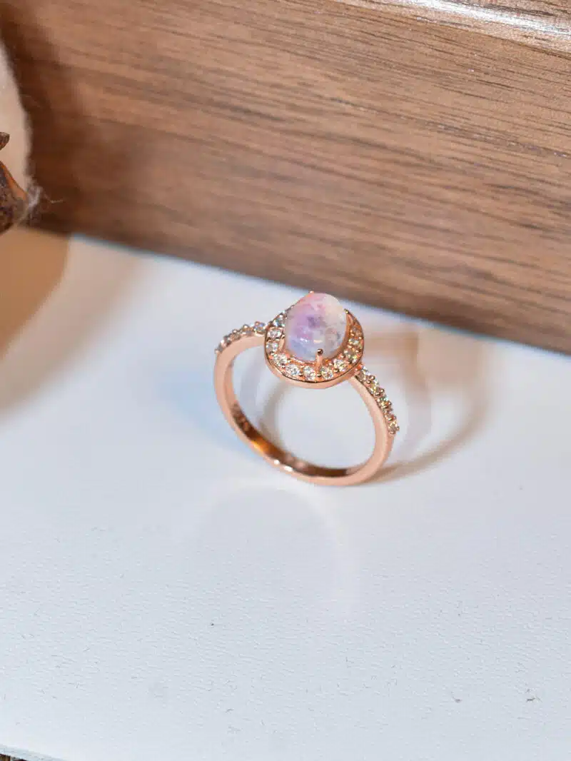front view of moonstone rose gold ring in s925 silver with micro zircon 3